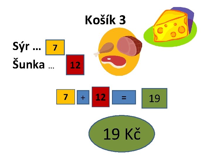 Košík 3 Sýr … 7 Šunka … 12 + = 19 Kč 19 