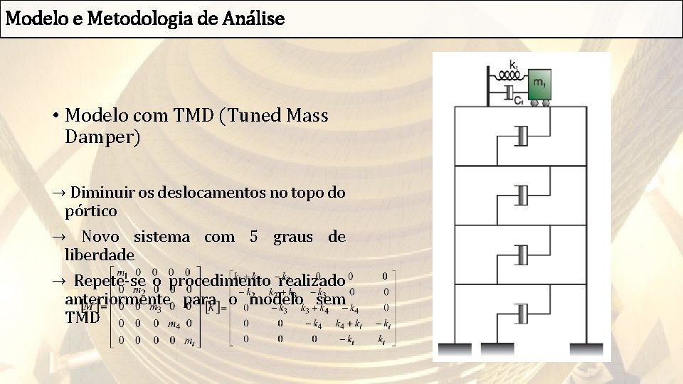 Modelo e Metodologia de Análise • Modelo com TMD (Tuned Mass Damper) → Diminuir