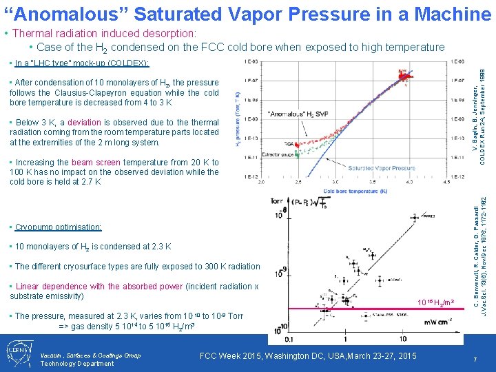 “Anomalous” Saturated Vapor Pressure in a Machine • Thermal radiation induced desorption: • Case