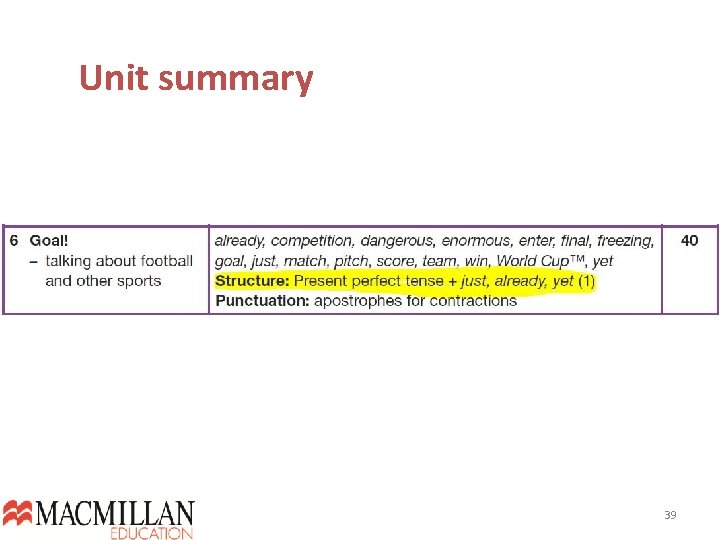Unit summary 39  Unit summary 39