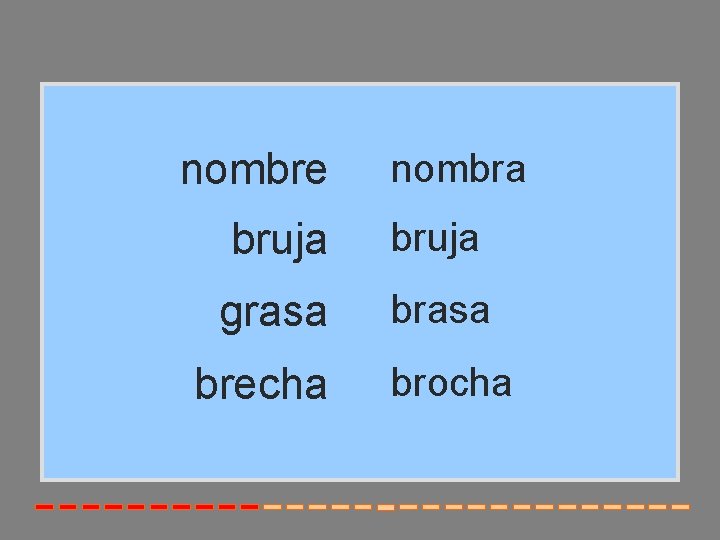 nombre nombra bruja grasa brecha brocha 
