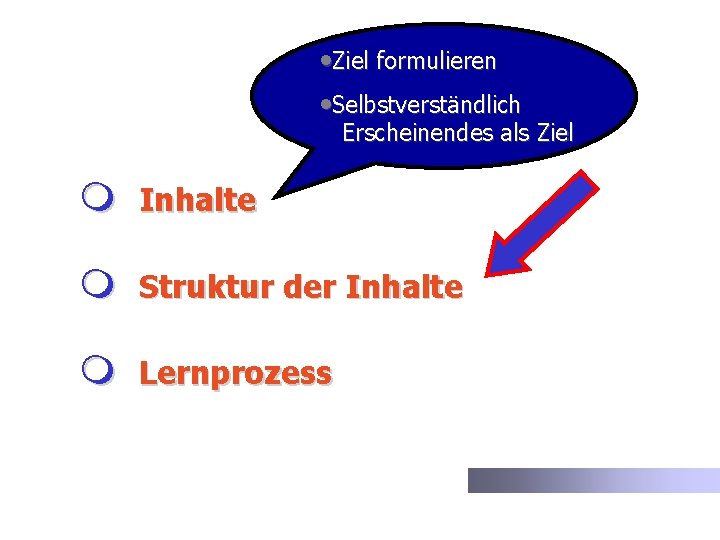  • Ziel formulieren • Selbstverständlich Erscheinendes als Ziel m Inhalte m Struktur der