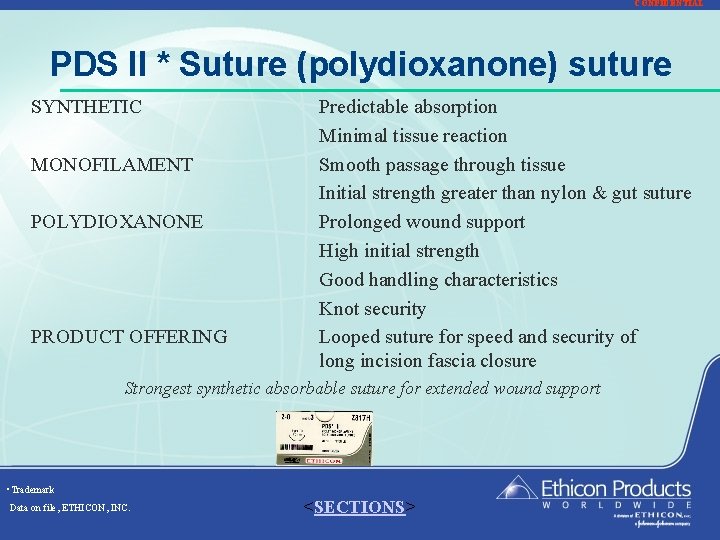 CONFIDENTIAL PDS II * Suture (polydioxanone) suture SYNTHETIC MONOFILAMENT POLYDIOXANONE PRODUCT OFFERING Predictable absorption