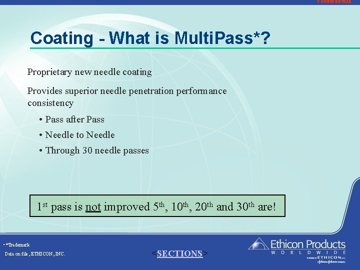 CONFIDENTIAL Coating - What is Multi. Pass*? Proprietary new needle coating Provides superior needle