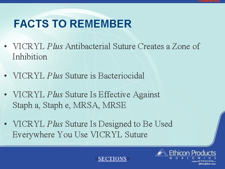 CONFIDENTIAL FACTS TO REMEMBER • VICRYL Plus Antibacterial Suture Creates a Zone of Inhibition