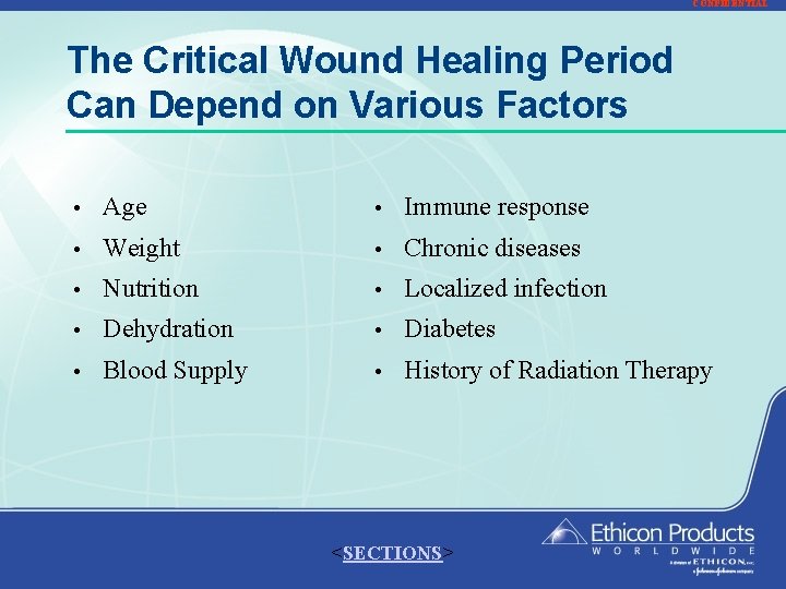 CONFIDENTIAL The Critical Wound Healing Period Can Depend on Various Factors • Age •