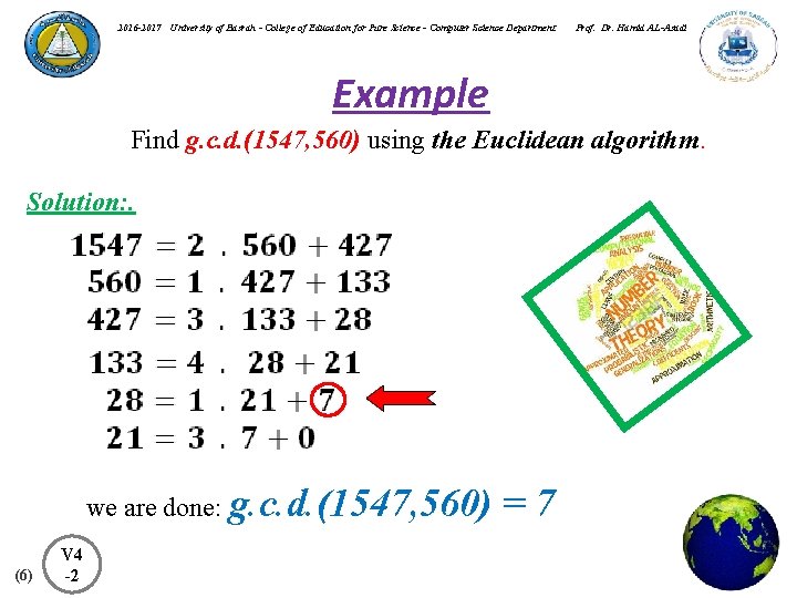 Number Theory The Euclidean algorithm University of Basrah
