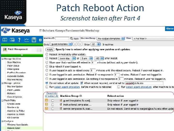 Patch Reboot Action Screenshot taken after Part 4 