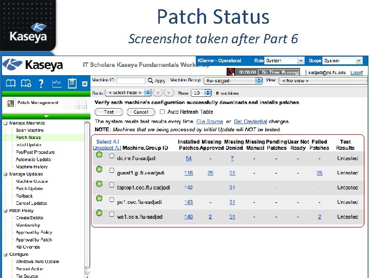 Patch Status Screenshot taken after Part 6 