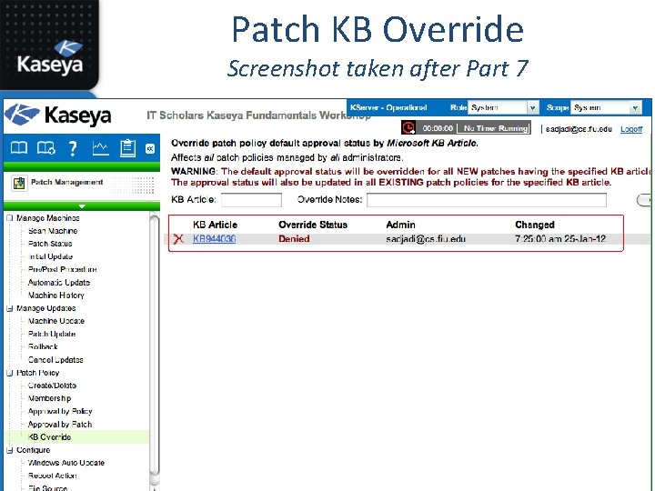 Patch KB Override Screenshot taken after Part 7 