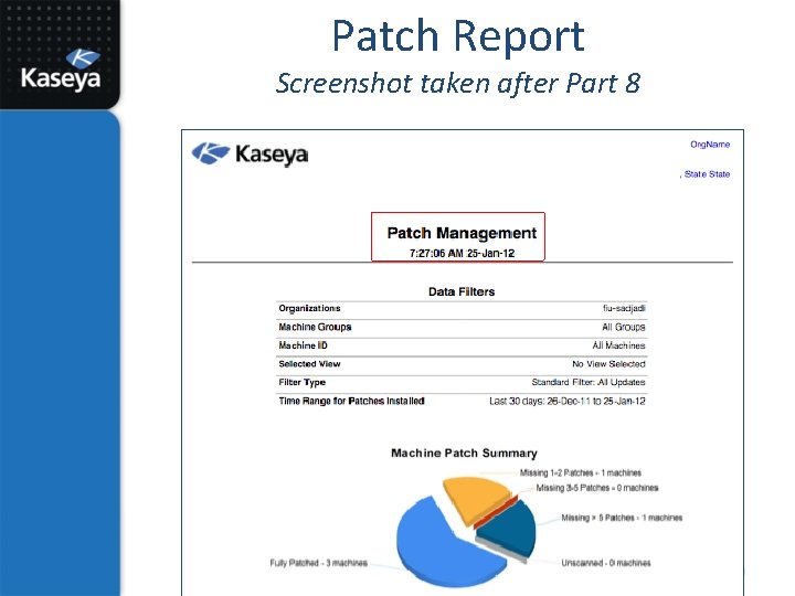 Patch Report Screenshot taken after Part 8 