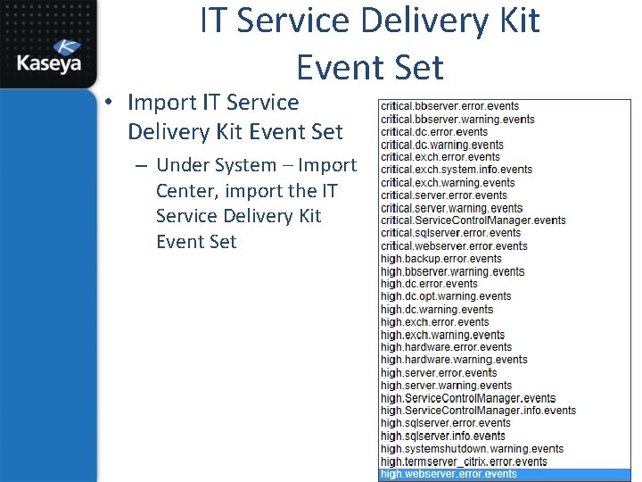 IT Service Delivery Kit Event Set • Import IT Service Delivery Kit Event Set