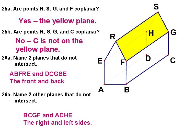 25 a. Are points R, S, G, and F coplanar? Yes – the yellow