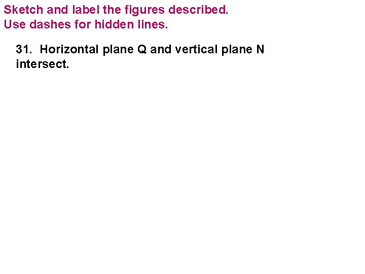 Sketch and label the figures described. Use dashes for hidden lines. 31. Horizontal plane