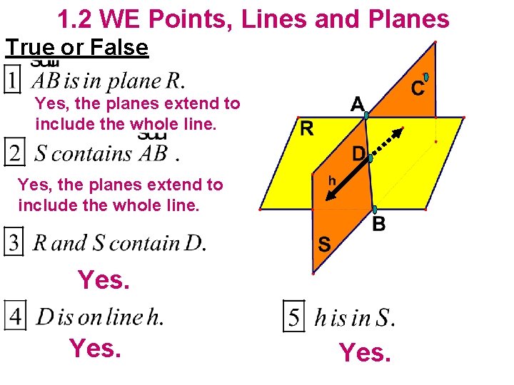 1. 2 WE Points, Lines and Planes True or False Yes, the planes extend