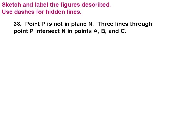 Sketch and label the figures described. Use dashes for hidden lines. 33. Point P