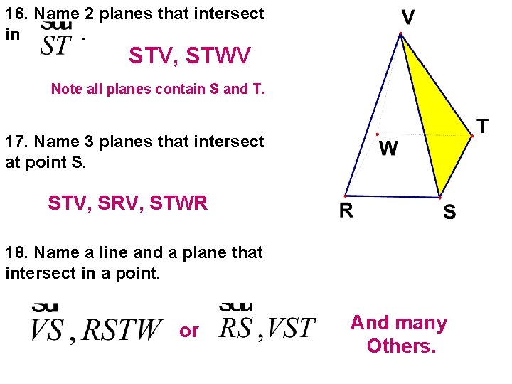 16. Name 2 planes that intersect in. STV, STWV Note all planes contain S