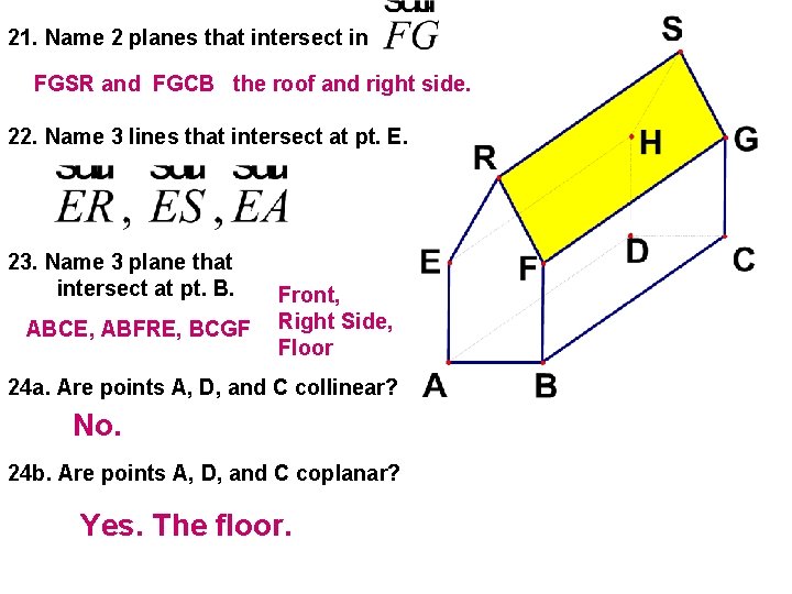 21. Name 2 planes that intersect in FGSR and FGCB the roof and right