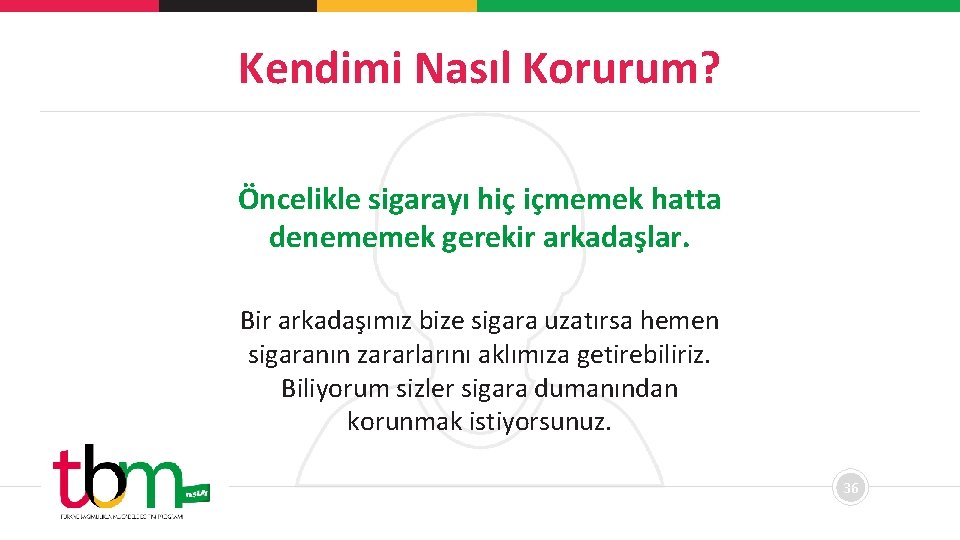 Kendimi Nasıl Korurum? Öncelikle sigarayı hiç içmemek hatta denememek gerekir arkadaşlar. Bir arkadaşımız bize