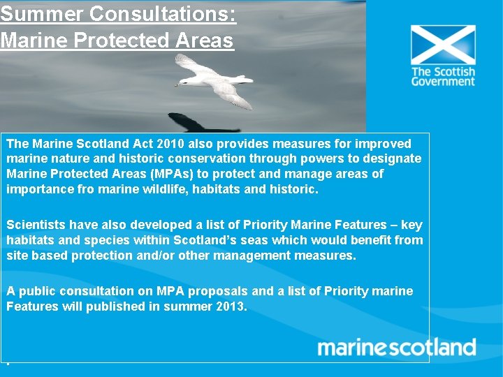 Summer Consultations: Marine Protected Areas The Marine Scotland Act 2010 also provides measures for