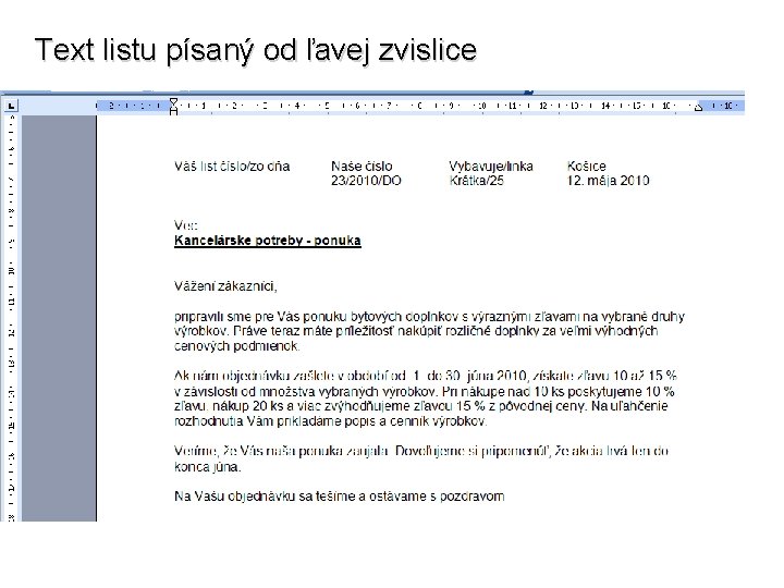 Text listu písaný od ľavej zvislice 