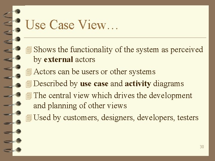 Use Case View… 4 Shows the functionality of the system as perceived by external