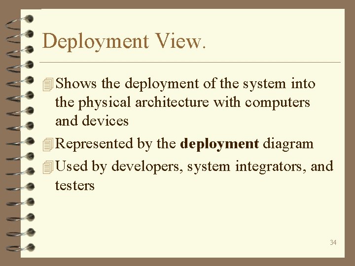 Deployment View. 4 Shows the deployment of the system into the physical architecture with