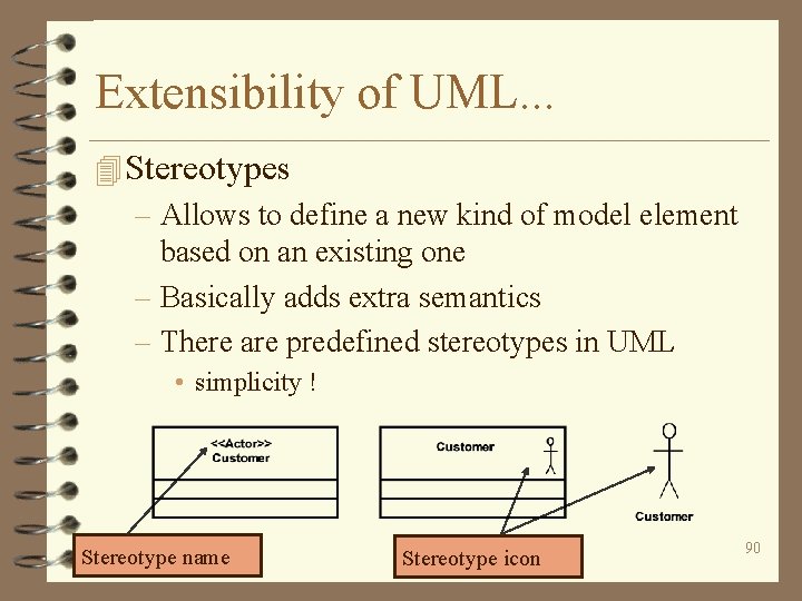 Extensibility of UML. . . 4 Stereotypes – Allows to define a new kind