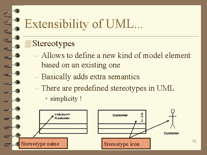 Extensibility of UML. . . 4 Stereotypes – Allows to define a new kind