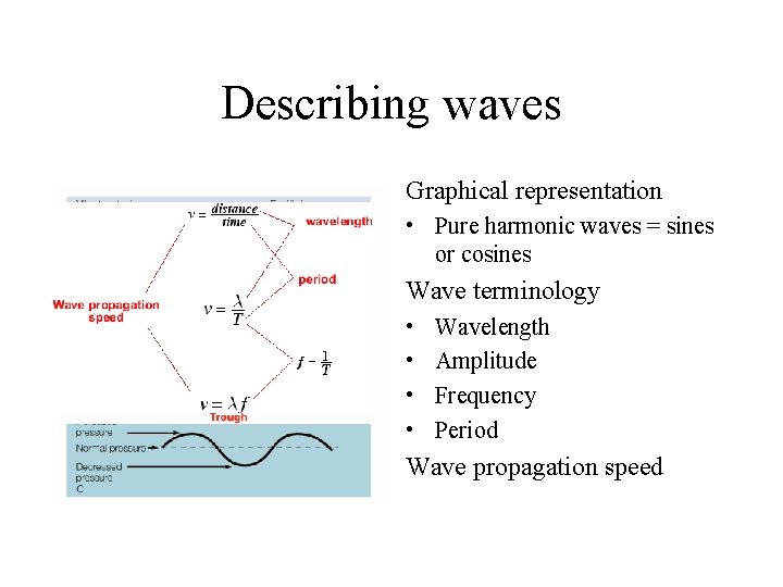 Describing waves Graphical representation • Pure harmonic waves = sines or cosines Wave terminology