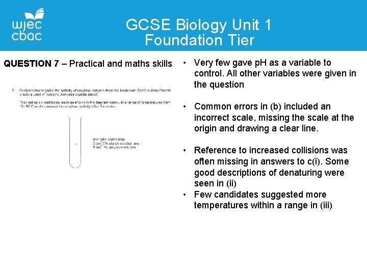 GCSE Biology Unit 1 Foundation Tier QUESTION 7 – Practical and maths skills •