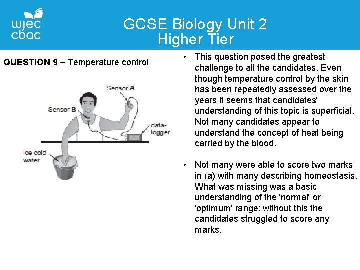 GCSE Biology Unit 2 Higher Tier QUESTION 9 – Temperature control • This question