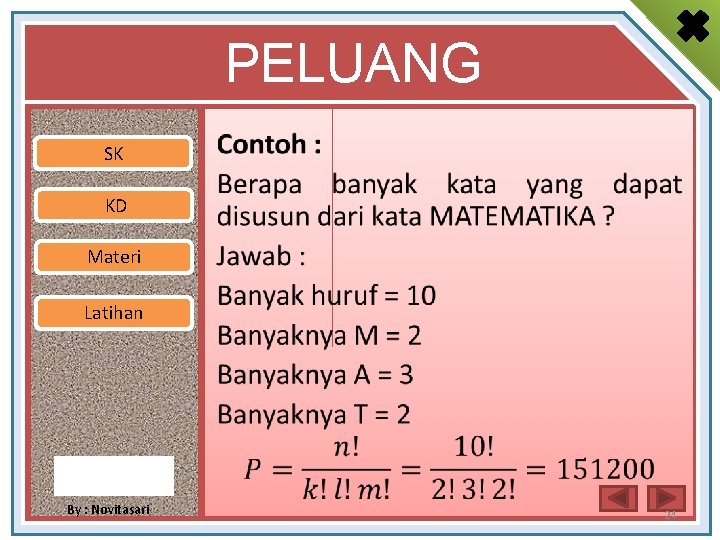 PELUANG SK • KD Materi Latihan By : Novitasari 24 