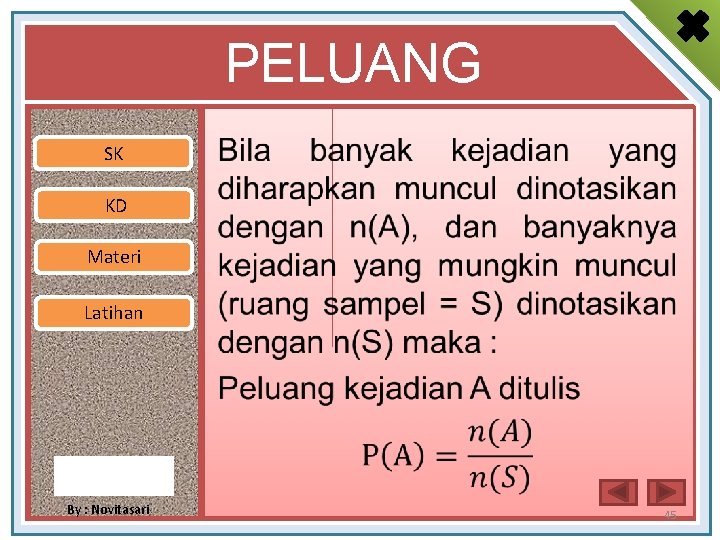 PELUANG SK • KD Materi Latihan By : Novitasari 45 