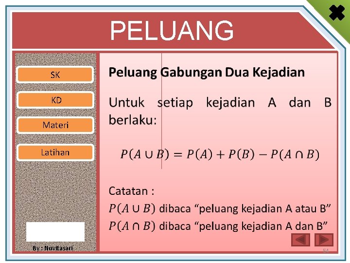 PELUANG SK • KD Materi Latihan By : Novitasari 54 