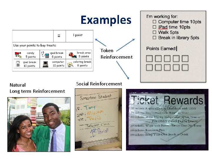Examples Token Reinforcement Natural Long term Reinforcement Social Reinforcement 