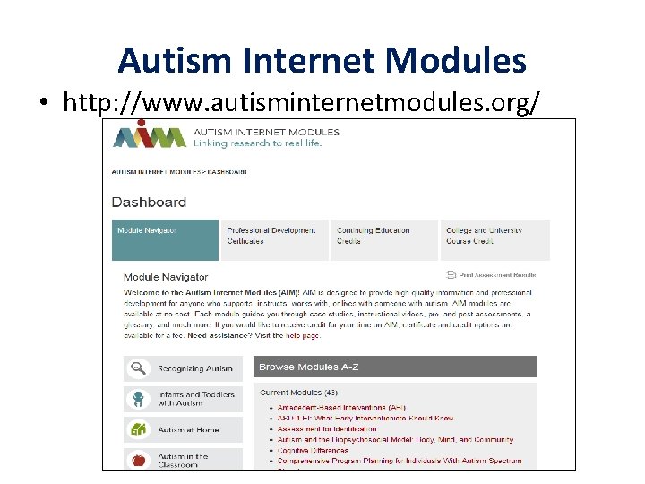Autism Internet Modules • http: //www. autisminternetmodules. org/ 