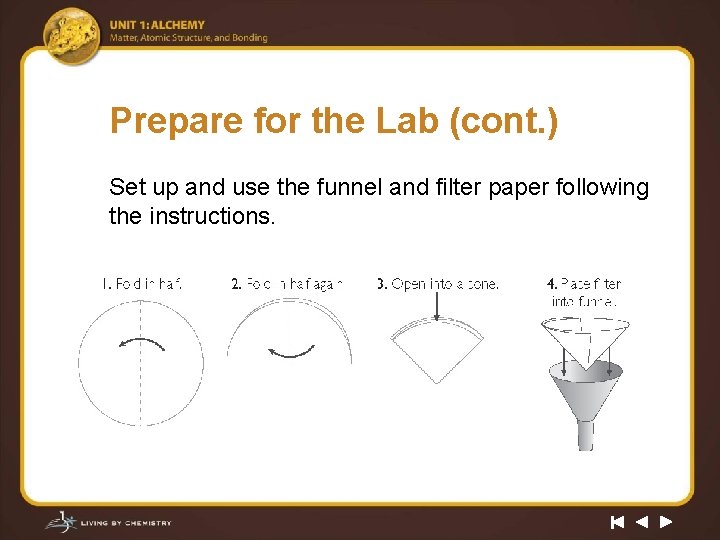 Prepare for the Lab (cont. ) Set up and use the funnel and filter