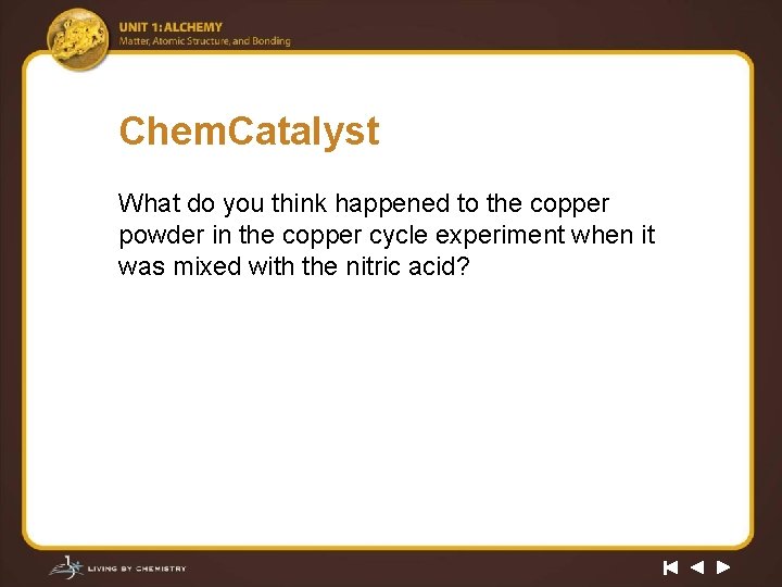 Chem. Catalyst What do you think happened to the copper powder in the copper