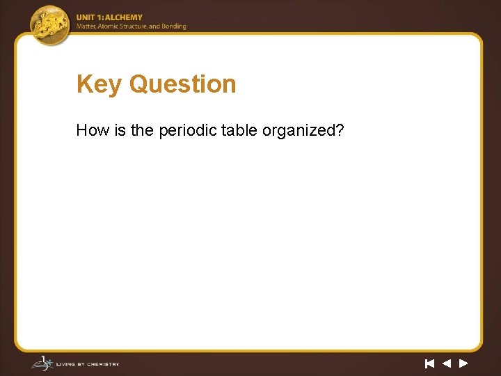 Key Question How is the periodic table organized? 