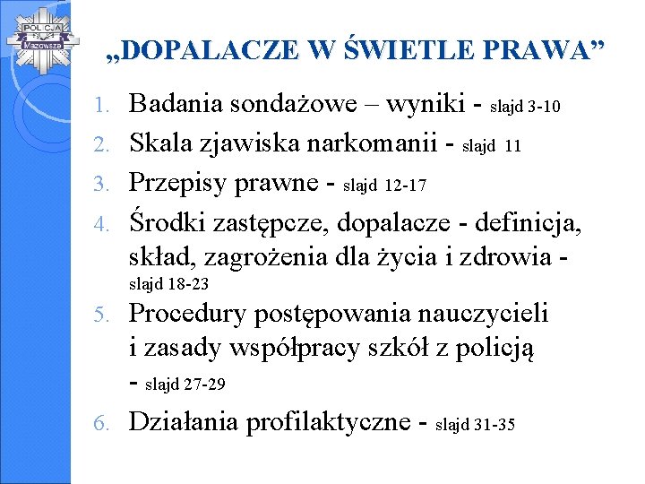 „DOPALACZE W ŚWIETLE PRAWA” Badania sondażowe – wyniki - slajd 3 -10 2. Skala