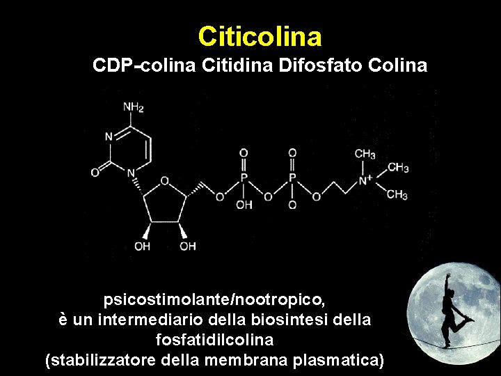 Citicolina CDP-colina Citidina Difosfato Colina psicostimolante/nootropico, è un intermediario della biosintesi della fosfatidilcolina (stabilizzatore