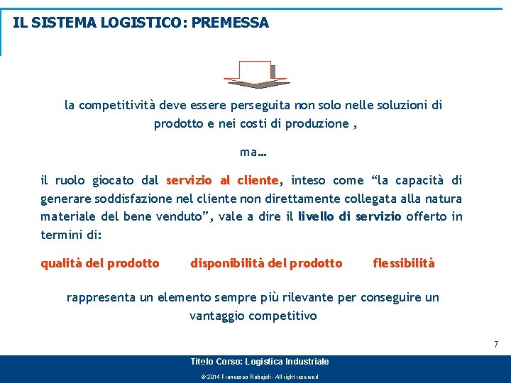 IL SISTEMA LOGISTICO: PREMESSA la competitività deve essere perseguita non solo nelle soluzioni di