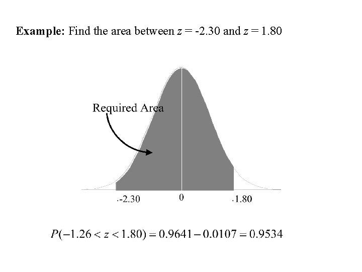 Example: Find the area between z = -2. 30 and z = 1. 80