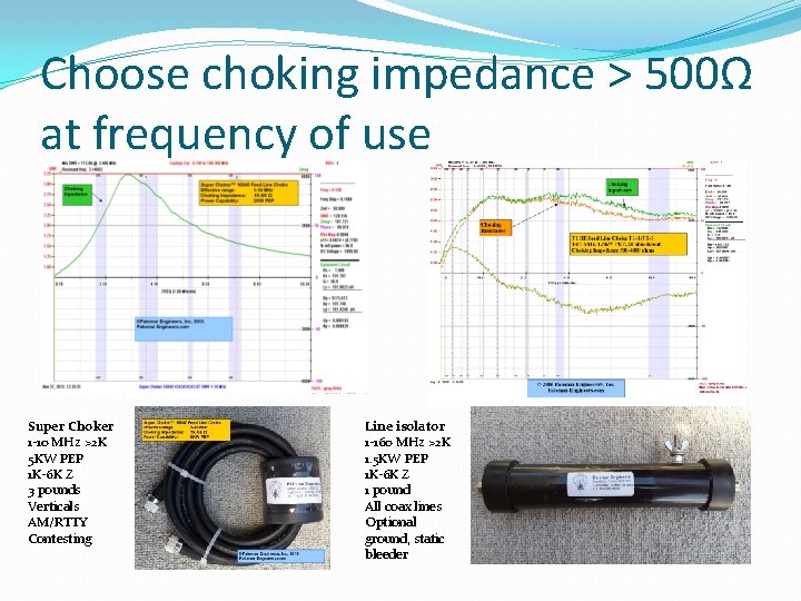 Choose choking impedance > 500Ω at frequency of use Super Choker 1 -10 MHz