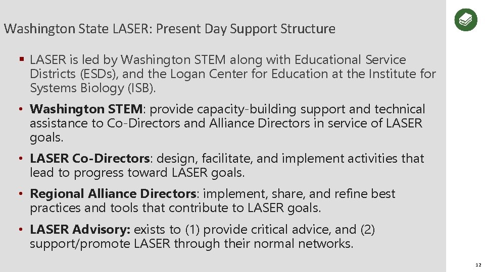 Washington State LASER: Present Day Support Structure § LASER is led by Washington STEM
