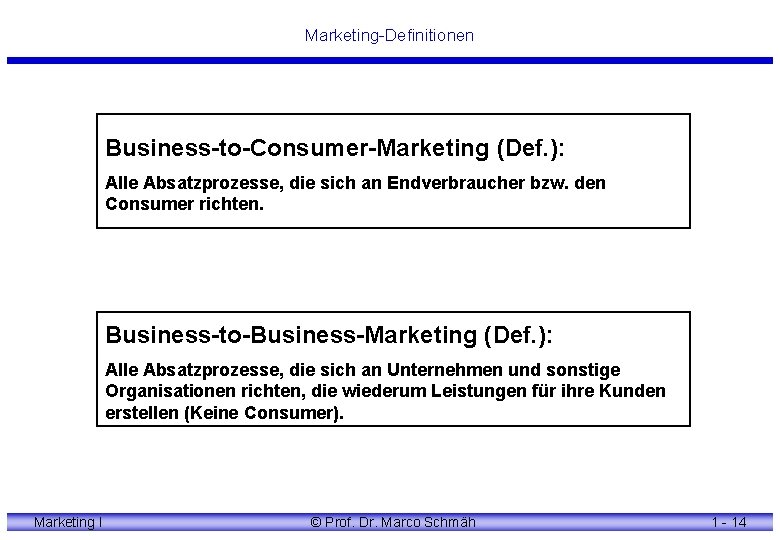 Marketing-Definitionen Business-to-Consumer-Marketing (Def. ): Alle Absatzprozesse, die sich an Endverbraucher bzw. den Consumer richten.