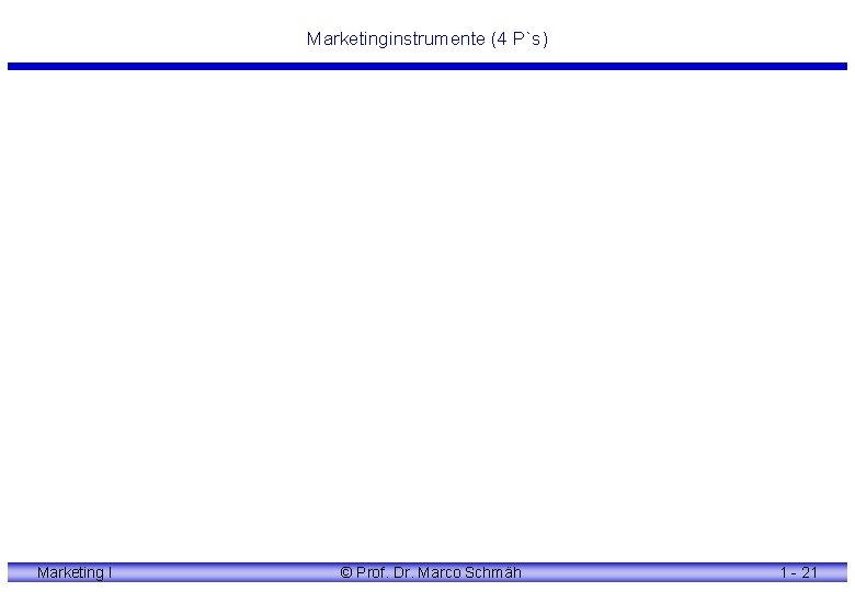 Marketinginstrumente (4 P`s) Marketing I © Prof. Dr. Marco Schmäh 1 - 21 