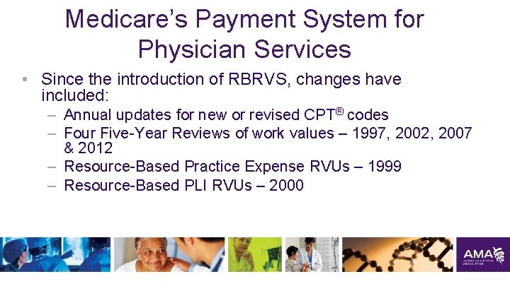 Medicare’s Payment System for Physician Services • Since the introduction of RBRVS, changes have