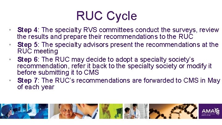 RUC Cycle • Step 4: The specialty RVS committees conduct the surveys, review the